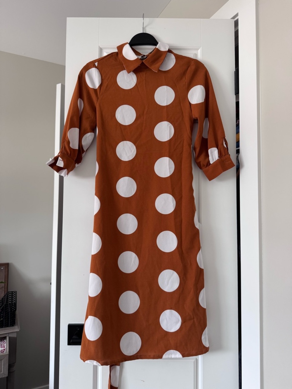 Polka Dot Shirt Dress - Rust and White
